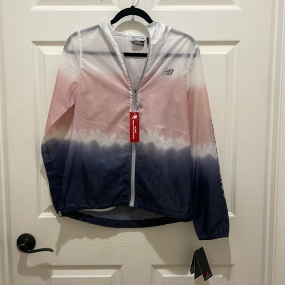 NWT- New Balance Pink Ombre Tie Dye Packable Wind & Water Resistant Hood Jacket